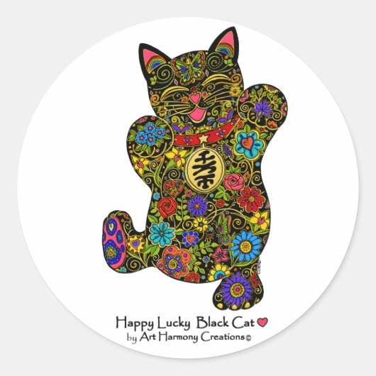 Happy Lucky Black Cat Sticker (Voorkant)
