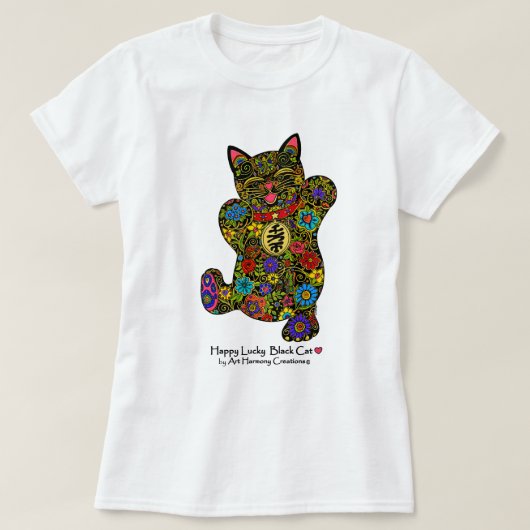 Happy Lucky Black Cat Woman's T-Shirt (Design voorkant)
