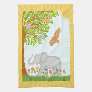 Happy Lucky Elephant Genieten Bloemen en Natuur Theedoek