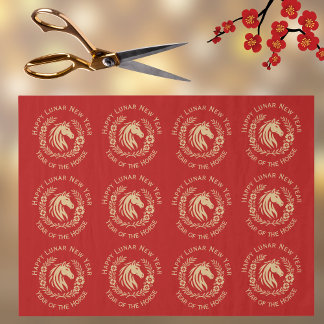 Happy Lunar New Year of the Horse Wreath Flowers Tissuepapier