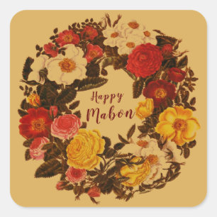 Happy Mabon Autumn Equinox Wreath op Herfst Gold Vierkante Sticker
