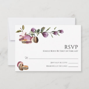 Happy Macaron Elegant Violet Floral Modern RSVP Kaartje