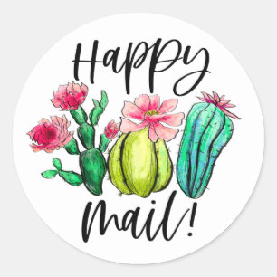Happy Mail Bright Cactus Succulent Planten Ronde Sticker