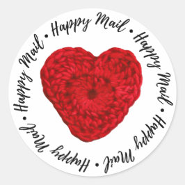 Happy Mail Crochet Shop Branding Yarn Heart Red Ronde Sticker