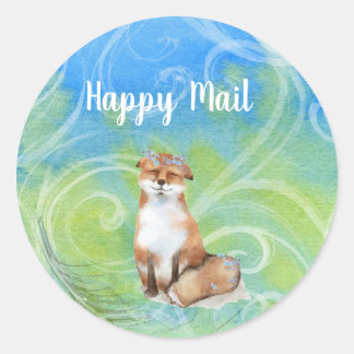 Happy Mail Glimlachende Bruine Vos Ronde Sticker