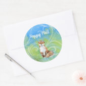 Happy Mail Glimlachende Bruine Vos Ronde Sticker (Envelop)