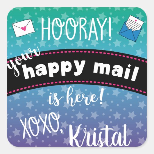 Happy mail vierkante sticker (Voorkant)
