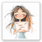 Happy Mail, vrouw Sticker (Voorkant)