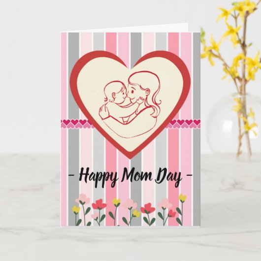Happy Mam Day Moederdag met Stripes Flowers Ca Kaart (Gele Bloem)