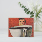 Happy Man Drink Giant Cup koffie Briefkaart (Staand voorkant)