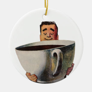 Happy Man Drink Giant Cup koffie Keramisch Ornament