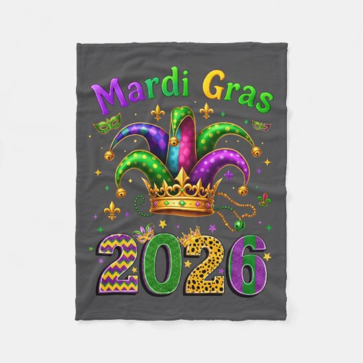 Happy Mardi Gras 2026 Jester Hat Men Women Kid Car Fleece Deken (Voorkant)