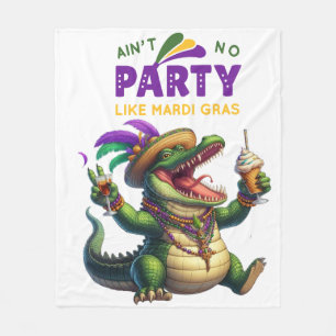 Happy Mardi Gras Alligator Fleece Deken