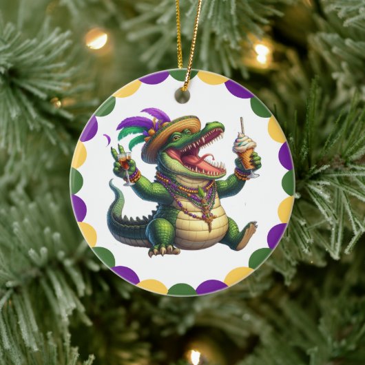 Happy Mardi Gras Alligator Keramisch Ornament (Boom)