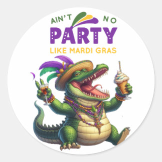 Happy Mardi Gras Alligator Ronde Sticker