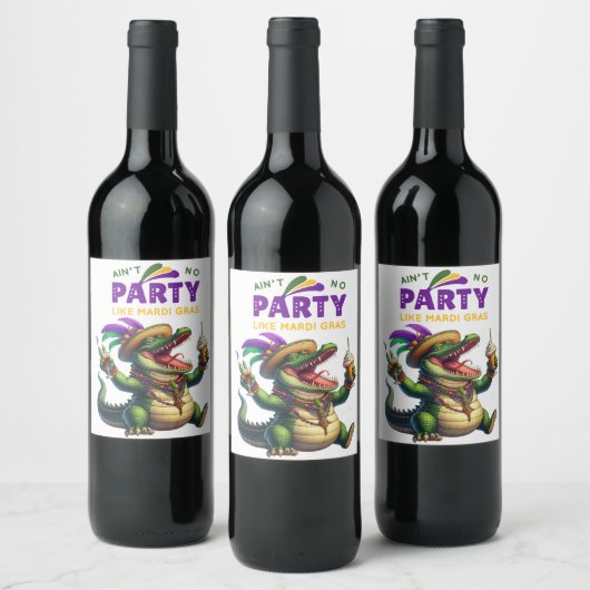 Happy Mardi Gras Alligator Wijn Etiket (Flessen)