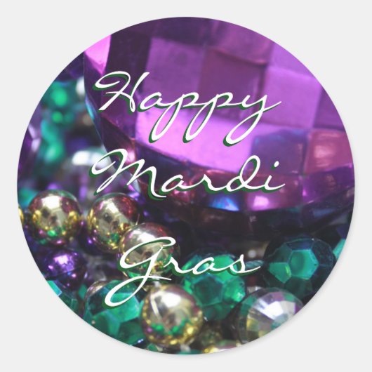 Happy Mardi Gras Bead gooit aangepaste ronde stick Ronde Sticker (Voorkant)