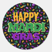 happy mardi gras confetty ronde sticker (Voorkant)