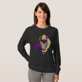 Happy Mardi Gras Cute Cat Wearing Beads Jester Pet T-shirt (Voorkant volledig)