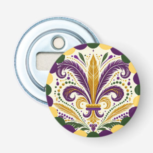 Happy Mardi Gras fleur-de-lis Button Flesopener
