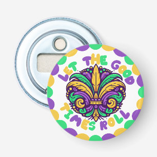 Happy Mardi Gras fleur-de-lis Button Flesopener
