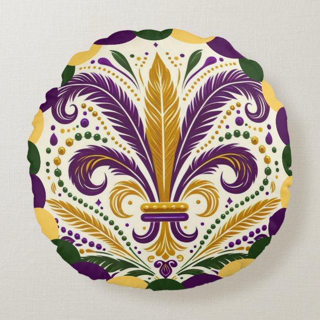 Happy Mardi Gras fleur-de-lis Rond Kussen (Voorkant)