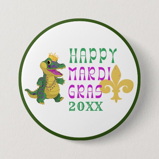 Happy Mardi Gras Gator King Button (Voorkant)