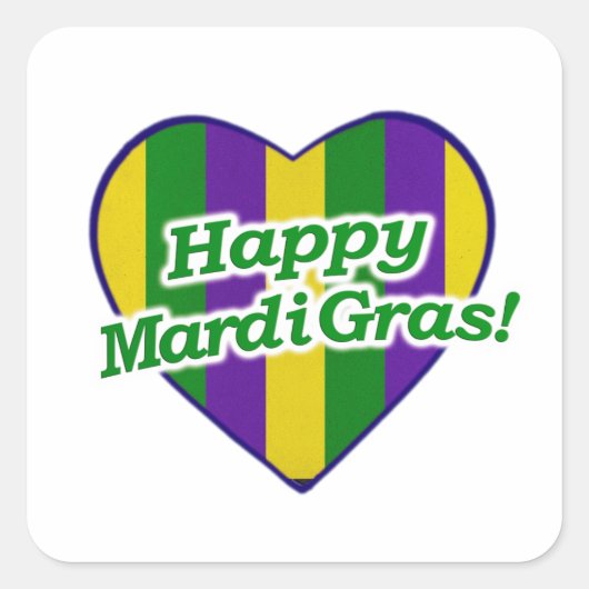 Happy Mardi Gras Logo Vierkante Sticker (Voorkant)