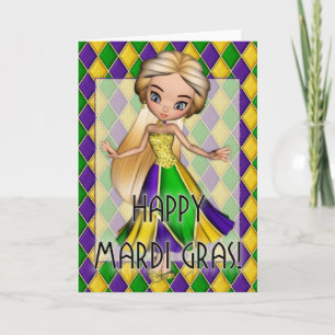 Happy Mardi Gras Party Girl Wenskaart Kaart