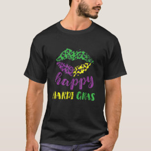 Happy Mardi Gras Party Lips Leopard Carnival Costu T-shirt