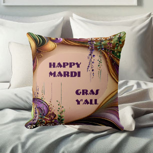 Happy Mardi Gras Y'All Paarse Groen Gouden Kleuren Kussen