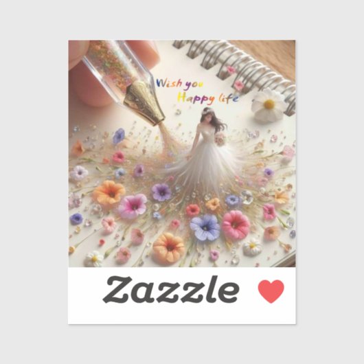 Happy Mariage Coupe Vinyl Sticker (Feuille)