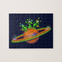Happy Martians spelen een race in Saturnus