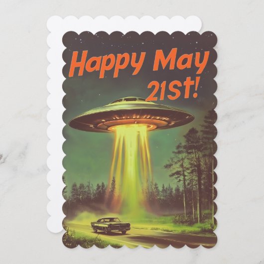Happy May 21st Ufo en Auto in het Veld Kaart (Voorkant / Achterkant)