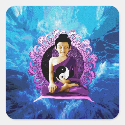 Happy Meditating Buddha Vierkante Sticker (Voorkant)