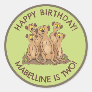 Happy meerkats gepersonaliseerde cartoon ronde sticker