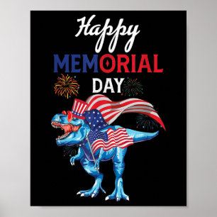 Happy Memorial Day 4 juli Dinosaurus Vuurwerk U Poster