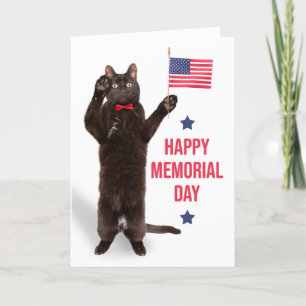 Happy Memorial Day Cat With Flag Saluting  Feestdagen Kaart