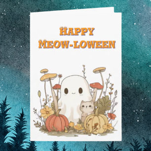 Happy Meow Loween Cat Ghost photo cartes Halloween