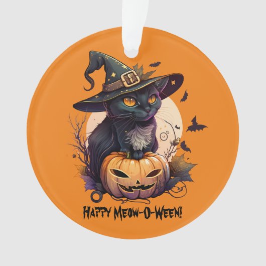 "Happy Meow-O-Ween" Black Cat & Jack-o-Lantern Ornament (voorkant)