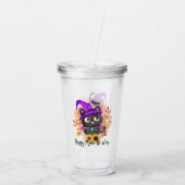 Happy Meow-o-ween -Zwarte Heks Kat Acryl Drinkbeker (Achterkant)