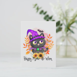 Happy Meow-o-ween -Zwarte Heks Kat Briefkaart