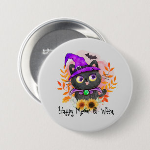 Happy Meow-o-ween -Zwarte Heks Kat Ronde Button 7,6 Cm