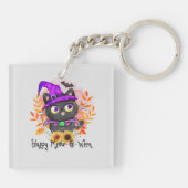Happy Meow-o-ween -Zwarte Heks Kat Sleutelhanger (Achterkant)