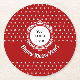 'Happy Meow Year' Cat Business Ronde Kartonnen Onderzetter