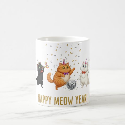 Happy Meow Year Party Cats New Year's Mug (Centre)