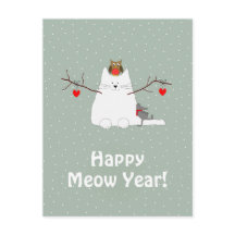 'Happy Meow Year' Snowcat Briefkaart