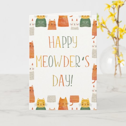 Happy Meowder's Day Kat Mam Schattige Moederdag Kaart (Gele Bloem)