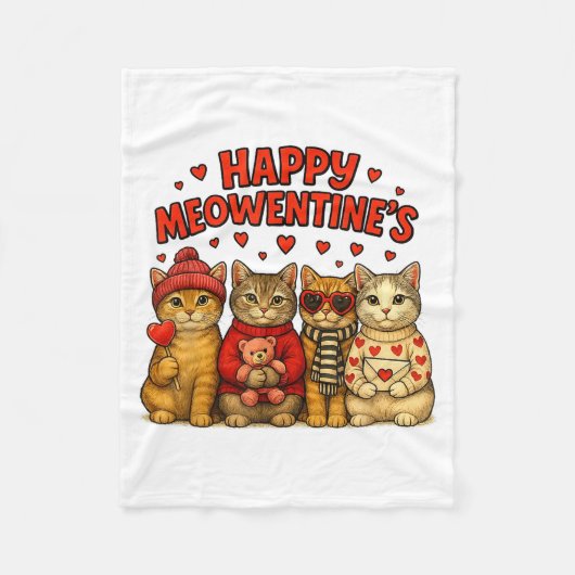 Happy Meowentines Cute Valentine Cats Love Women M Fleece Deken (Voorkant)