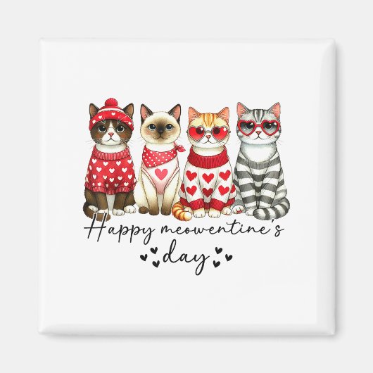 Happy Meowentine's Day Cute Valentines Funny Cat S Magneet (Voorkant)